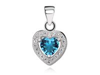 Rodowany srebrny wisiorek serce błękitna cyrkonia akwamaryn białe cyrkonie srebro 925 Z0760C_AQ