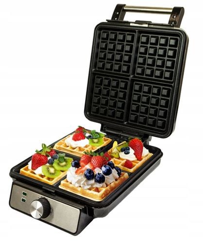 MOCNA GOFROWNICA 4 CHRUPIĄCE GOFRY REGULACJA TEMPERATURY TERMOSTAT 1500W na Arena.pl