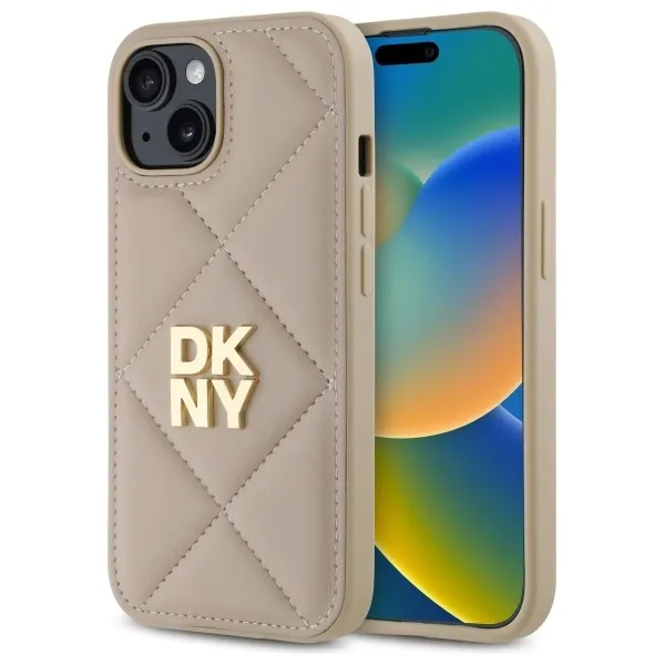 Etui DKNY Quilted Stack Logo na iPhone 15 - beżowe zdjęcie 1