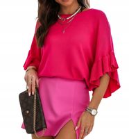 COCOMORE Bluzka Sweter z Falbanką Różowy Amarantowy