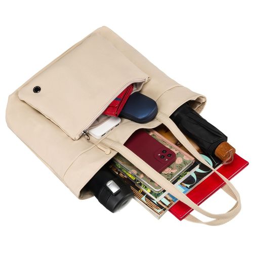 pojemna, jednokomorowa shopperka damska z poliestru w beżowym kolorze na Arena.pl