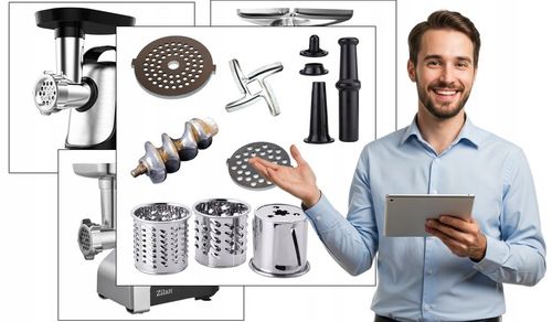 MASZYNKA DO MIELENIA MIĘSA METAL PREMIUM 3 SITA + SZARPAK MOC 2100W na Arena.pl