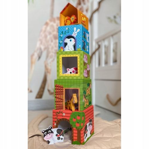 UKŁADANKA NAUKA LICZENIA FARMA WOOPIE KLOCKI PUDEŁKA BOX DOMKI ZOO 10 EL. na Arena.pl