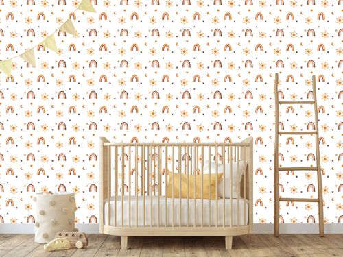 Tapeta Ścienna Do Pokoju Dziecka TĘCZE Gwiazdy Słońce Akwarela Styl Boho na Arena.pl