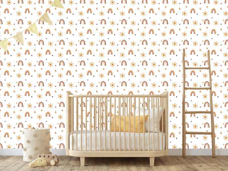 Tapeta Ścienna Do Pokoju Dziecka TĘCZE Gwiazdy Słońce Akwarela Styl Boho zdjęcie 7