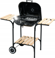 GRILL WĘGLOWY Z POKRYWĄ OGRODOWY DUŻY CHROMOWANY Z REGULACJĄ RUSZTU PÓŁKI