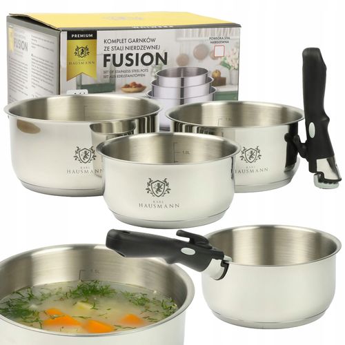 ZESTAW GARNKÓW STALOWYCH GARNKI Z ODPINANĄ RĄCZKĄ 3 SZT FUSION 1,6/2,2/3,1L na Arena.pl