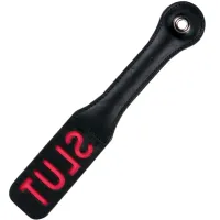 sportsheets leather impression paddle model z napisem, czarne