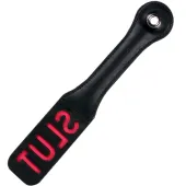 sportsheets leather impression paddle model z napisem, czarne