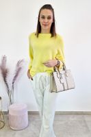 Spodnie w Kant Damskie z Wysokim Stanem Śmietankowe UNI