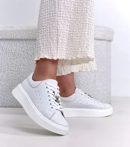 Białe Skórzane Sneakersy Na Platformie Cambell 41 na Arena.pl