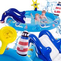 WODNY PLAC ZABAW DLA DZICIE BASEN ZE ZJEŻDŻALNIĄ ZRASZACZEM DMUCHANY 200CM