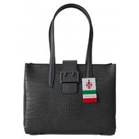 Duża włoska torba ,kuferek A4 skóra motyw krokodyla Vera Pelle , Szara VP645G