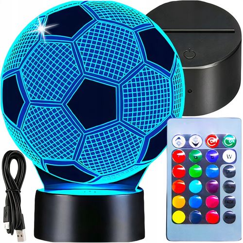 LAMPKA NOCNA DO SYPIALNI DLA DZIECI LED 3D RÓŻNE KOLORY PIŁKA NOŻNA + PILOT na Arena.pl