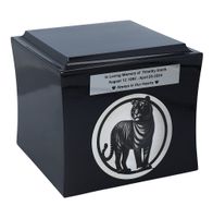 Urna kremacyjna z wygrawerowanym tygrysem Czarna / Plakietka