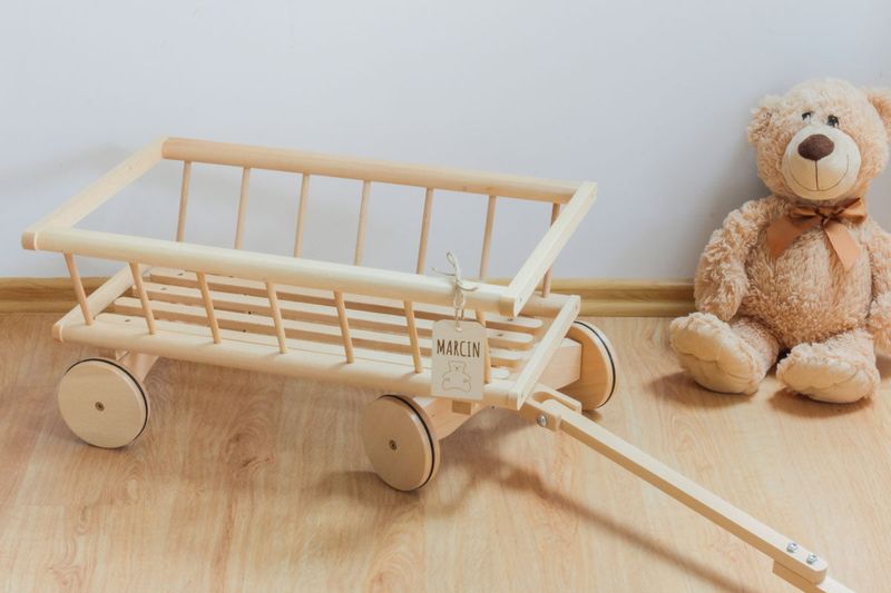 Duży, drewniany wózek drabiniasty - gumowane koła zdjęcie 6