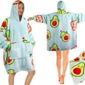 Bluza Koc OVERSIZE XXL 2W1 Gruba Futrzak miękka z kapturem AWOKADO