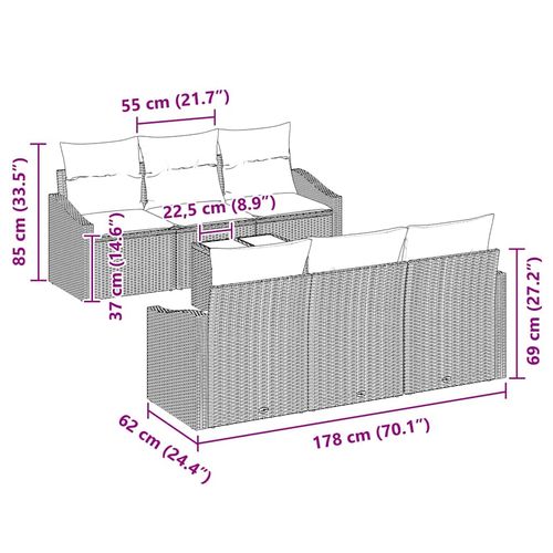 Zestaw Sof na Ogród 7 pcs Beżowy i jasnoszary 55 x 55 x 37 cm na Arena.pl