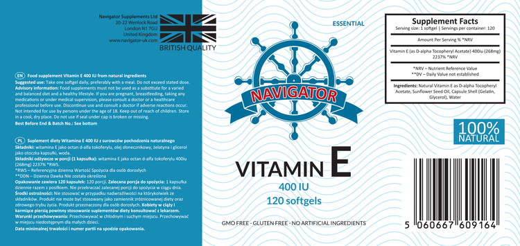 NAVIGATOR Witamina E 400 IU 120 kaps zdjęcie 4