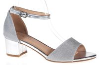 Sandały na obcasie słupku 5 cm. srebrne brokatowe Rozmiar obuwia - 36