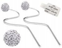 KOLCZYKI SREBRNE 925 WISZĄCE PRZECIĄGANE DŁUGIE KULECZKI Z CYRKONIAMI