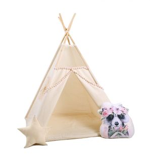 Namiot tipi dla dzieci, bawełna, okienko, szop, kuleczkowa mgiełka