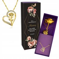 NASZYJNIK POZŁACANE SERCE i wieczna złota róża prezent dla mamy  + GRAWER