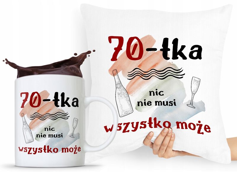 Zestaw Poduszka + Kubek Na Urodziny 70 70Te 70-Te Z Nadrukiem Ze Zdjęciem zdjęcie 1