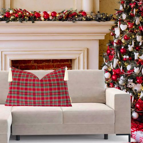 Poszewka Świąteczna KRATA CZERWONA Boże Narodzenie Chwosty 40x40cm na Arena.pl