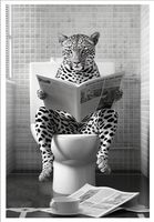 PLAKAT BEZ RAMY do Łazienki WC Toalety GEPARD NA KIBLU gazeta P2532_40x50