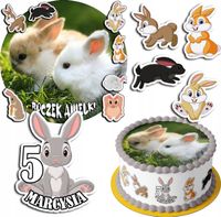 ZESTAW OPŁATEK NA TORT 20CM + 17 POSTACI - KRÓLIK + IMIĘ 15CM 18CM