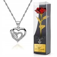 ZŁOTA RÓŻA NASZYJNIK SREBRNE SERCE GRAWER prezent dla mamy