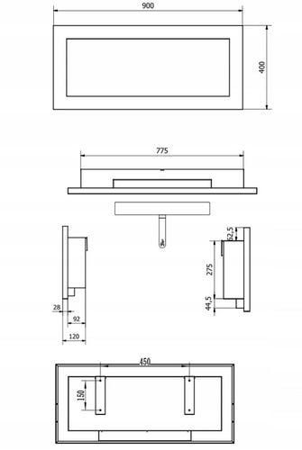 Biokominek WISZĄCY 90cm NAŚCIENNY czarny do ZABUDOWY na Arena.pl