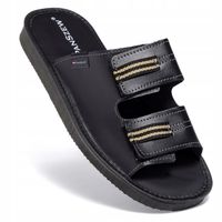 Kapcie Męskie Skórzane, Klapki z Regulacją Podbicia na Rzepę 40-46 PanSzew