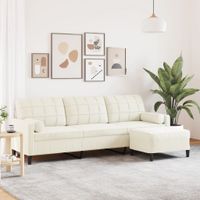 3-osobowa sofa z podnóżkiem, kremowa, 210 cm, aksamit