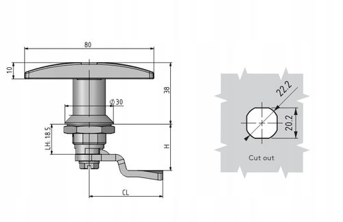 Zamek ćwierć obrotowy z uchwytem typ T na jeden klucz/ korpus 18,5mm na Arena.pl