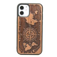 drewniane etui na iphone 12 mini róża wiatrów merbau