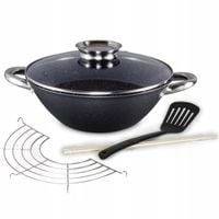 WOK ŻELIWNY PATELNIA 32cm Pokrywa INDUKCJA KAMILLE