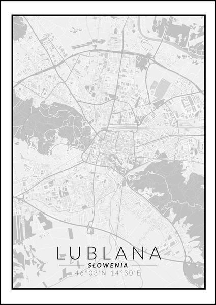 Lublana mapa czarno biała - plakat 20x30 cm zdjęcie 1