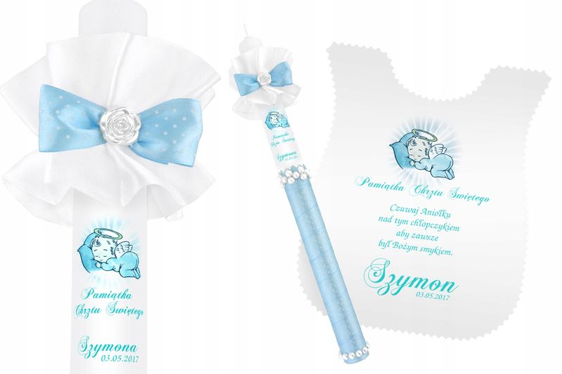 Szatka i świeca do CHRZTU biała IMIĘ DATA WZORY zdjęcie 9