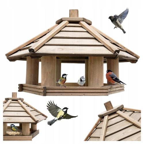 Karmnik dla ptaków drewniany sześciokątny duży KO_XXL_P - 63cm na Arena.pl