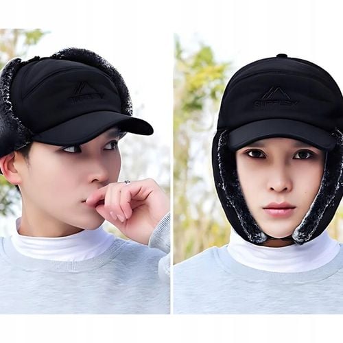 CIEPŁA CZAPKA ZIMOWA Z FUTERKIEM NA ZIMĘ MĘSKA Z DASZKIEM NAUSZNIKI na Arena.pl