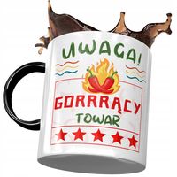 Kubek Czarny Śmieszny Uwaga Gorrrący Towar Z Nadrukiem Ze Zdjęciem