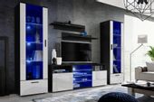 Pan Igiełka Meblościanka Blue LED Czarny Biały Dąb Wotan Zestaw Mebli