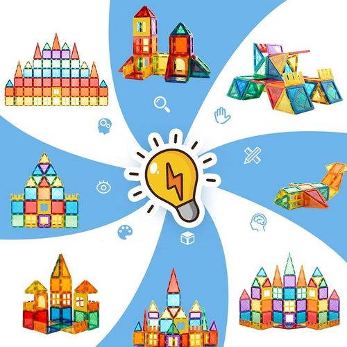 DUŻE KLOCKI MAGNETYCZNE KAFELKI ZESTAW XXL 34 EL RAINBOW MAGNETIC TILES na Arena.pl