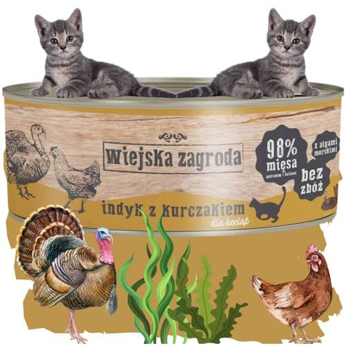 karma mokra dla kota indyk z kurczakiem kociak 85g wiejska zagroda bez zbóż na Arena.pl