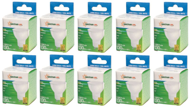 Żarówka LED GU10 1,5W 230V barwa zimna CW WOJ+13269 10 SZTUK SPECTRUM LED zdjęcie 1