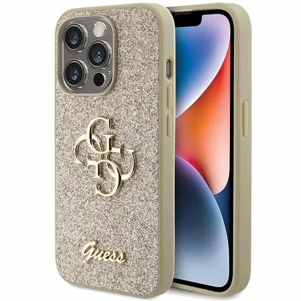 Etui Guess Glitter Script Big 4G na iPhone 15 Pro - złote zdjęcie 1