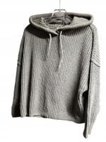 Bluza z kapturem Pull&Bear z dzianiny szenilowej oversize szary rozm-M