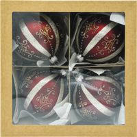 ZESTAW 4 szt.: Bombki okrągłe choinkowe: bordowe z pasami